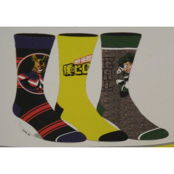 My Hero Academia Crew Socks 3 Pair Pack Men's Shoe Size 8 to 12 - Picture 1 of 3